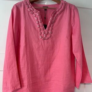 Talbots Coral Pink Linen Beaded V-Neck Tunic, Size M